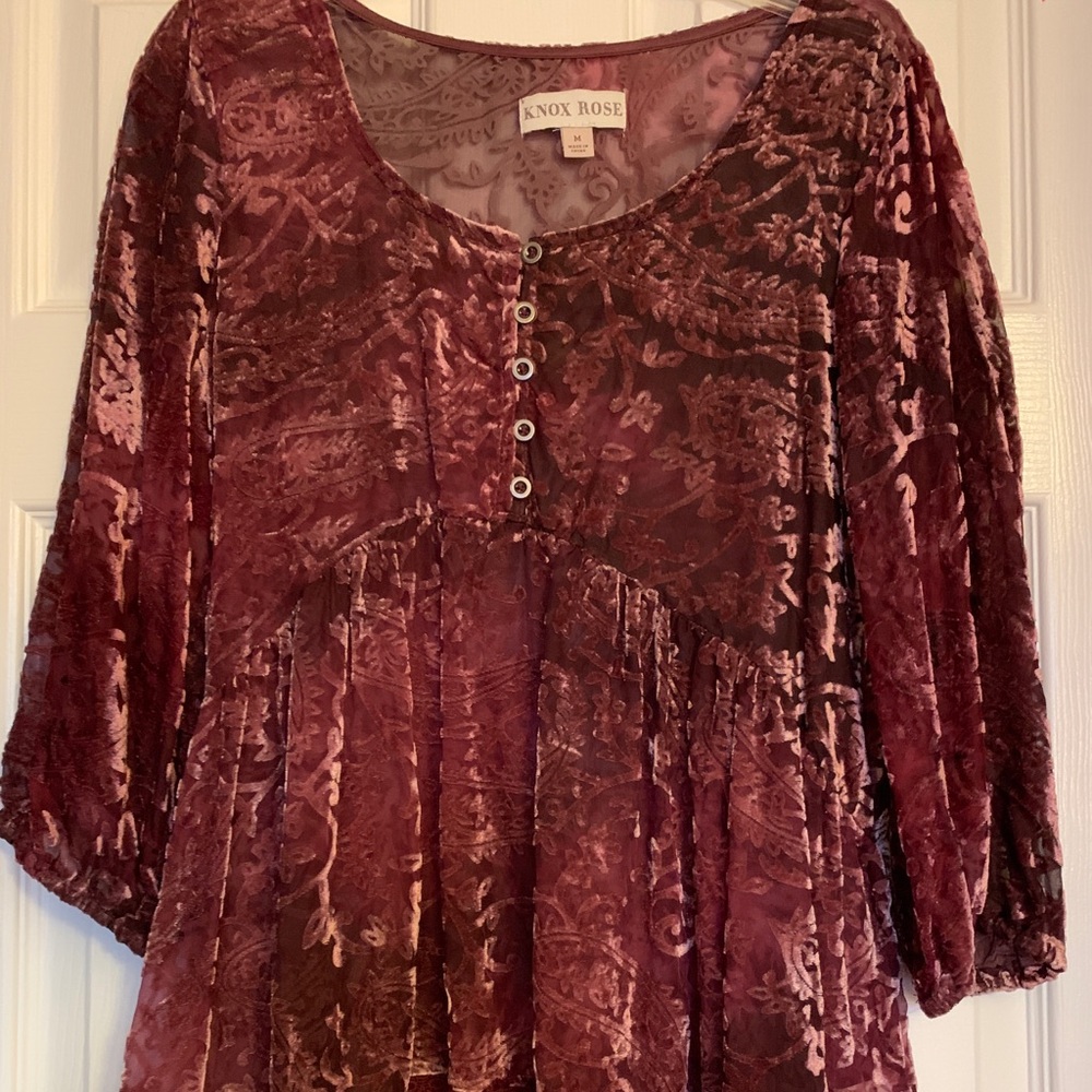 Knox Rose Baby Doll Burnt Velvet Shirt NWOT